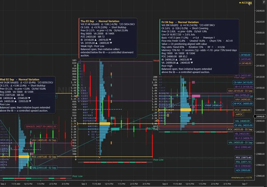 Mirra Advanced Market Profile TPO chart on NinjaTrader 8